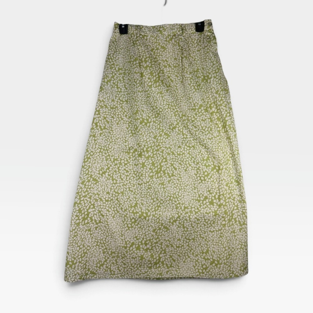 Orvis Maxi Skirt Floral Swiss Dot Womens 6 Green White Cotton A-Line NWOT